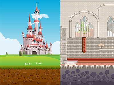 Game Design brick castle game design illustration vector