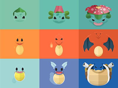 Final Poster of Starter Pack flat illustration minimal pokemon poster starters vector
