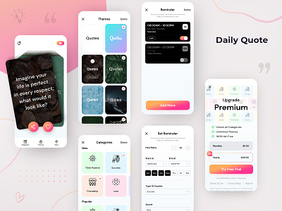 Quotes app android app design app design ios app design iphone app design mobile app design motivational quotes quote app reminder app uiuxdesign