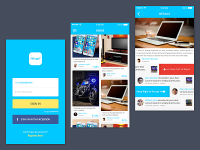 Swipe UI applicationdesign flatui ios9 iphoneui minimal mobileapp simpleui swipeandsell uidesign