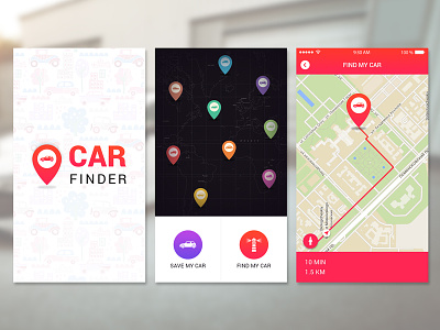 Find My Car UI Concept carui customui darkui findcar flat gps ios iphone map mobileapp navigation uiuxdesign