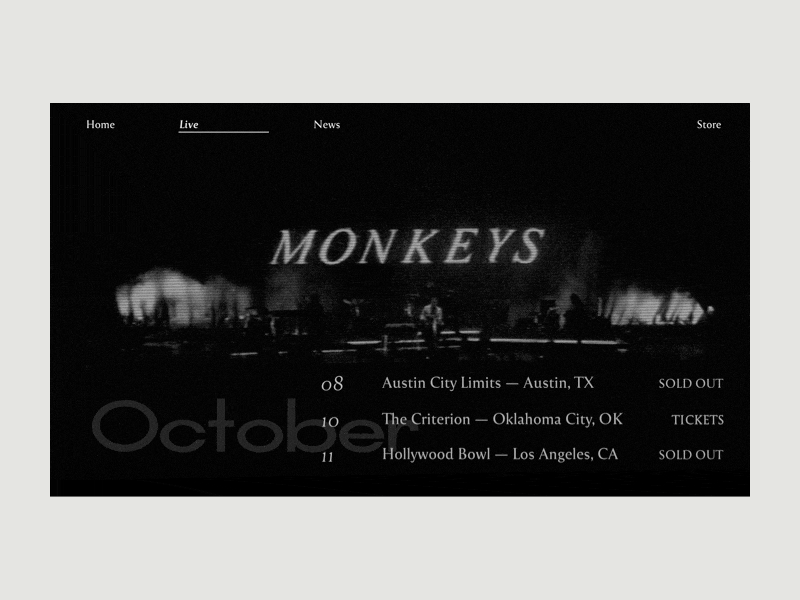 — Live. Arctic Monkeys animation art concept interaction minimalistic photography ui web