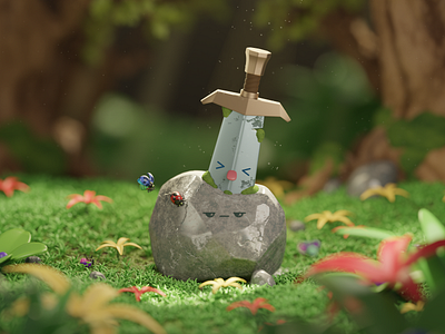 Excalibur's daily life 3d 3dart artwork blender bugs bugslife cgi character characters cute design fairytale forest funny illustration render rock story sword tiny