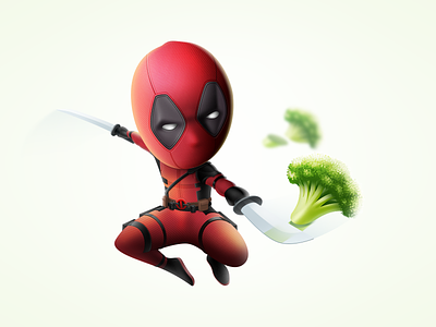 Deadpool 2d 3d broccoli character dc icon illustration ios sketch