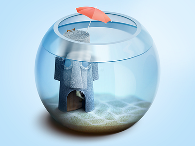 Squidward's house 3d aquarium bubbles glass icon illustration ios rock squidward umbrella underwater