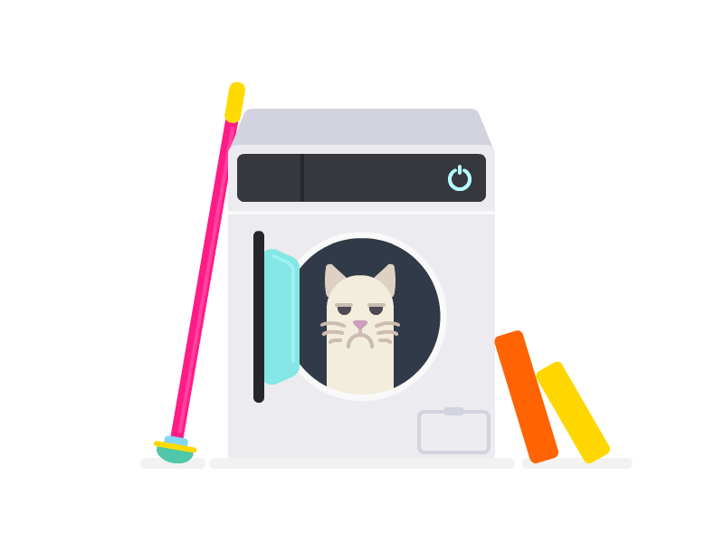 Washing 2d animation cat character gif grumpy icon illustration outline sad vector wash