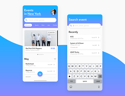 Weekly UI #2 — Event List app dailyui dailyui035 event event listing ios iphone x list lists music recent search tickets