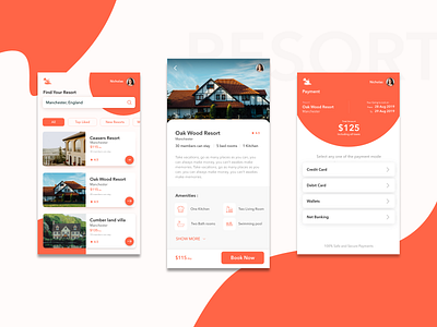 Resort Booking application animation api booking branding color design icon illustration interaction design logo material design payment product detail page resort typography ui design user experience user interface vector