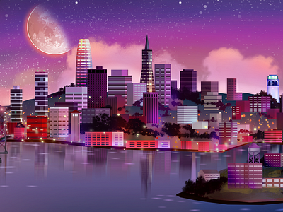 San Francisco Paint art city scape digital painting landscape map parallax background san francisco skyline