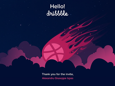 Hello dribbble! asteroid clouds dribbble invite member new new member pink sky stars thanks welcome