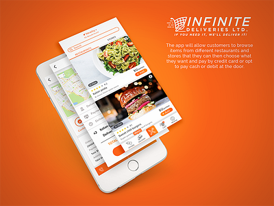 Food Delivery App app application burgers clean design food infinite iphone mobile orange pasta preview