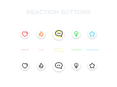 Reaction Buttons bulb chat clean design fire heart icon set icons reaction star ui vector