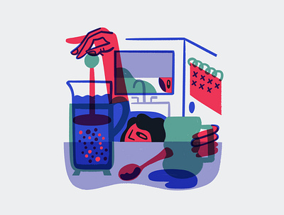 coffee in lockdown characterdesign coffee colourful covid design digitalillustration editorial frenchpress gritty illustration illustrator lockdown shapes slowingdown wacky