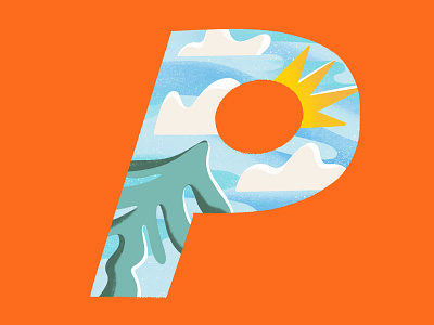 36 days of type // letter P 36daysoftype characterdesign clouds colourful design digitalillustration environment gritty illustration illustrator letterp shapes sunshine textures trees