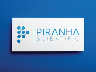 Piranha Scientific Logo blue branding design flat graphic design icon logo minimal molecule oil typography vector