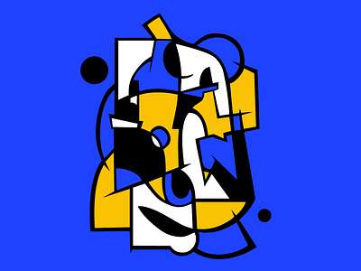 Endless Night black blue character color cubism design geometric illustration yellow
