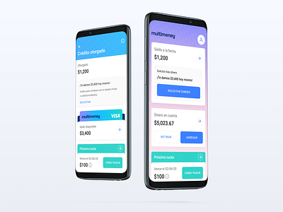 Multimoney — Android app android app cards component design design system fintech fintech app gradient library ui ux