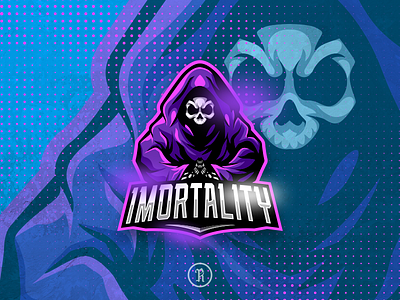 Imortality skull mascot logo art brand branding cartoon character dead design esport fortnite game gaming illustration imortality logo mascot purple skull sport team vector