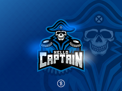 hello captain skull pirate mascot logo art blue cartoon character csgo design dota2 esport fortnite game gaming illustration logo mascot pirate skull sport team template vector