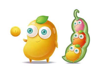 Beans cartoon character chibi eyes gold green happiness happy peas smile yellow