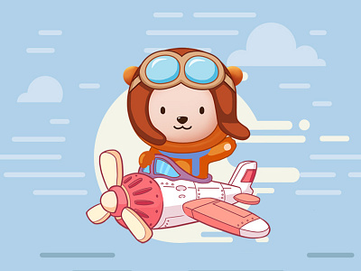 Fly airplane bear brown cloud glasses happiness pilot pink shy smile