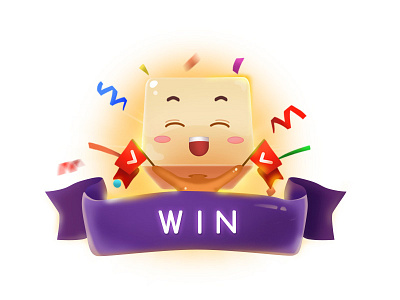 win bingo cartoon celebrate character cheer chibi dice exciting game happy upgrade victory