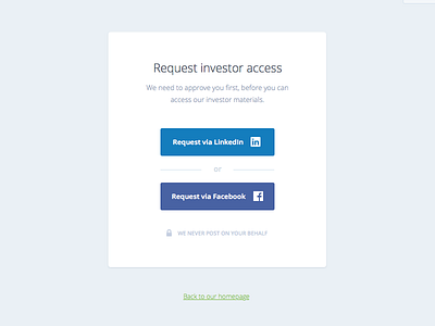 Investor access landing page