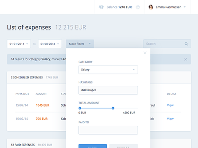 Gingr - list of expenses banking clean dashboard finance internet minimal money payments ui ux visual
