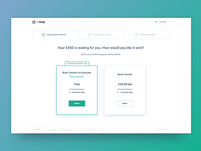 Payout - step 1 bar choice clean minimal payment payout product progress steps ui ux