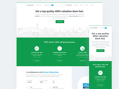 Fast409A - landing page homepage bay area clean homepage illustration landing page marketing minimal san francisco ui ux valuation website