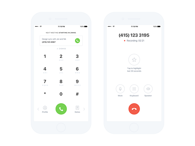 Tetra dial and on-call call clean dial hint minimalism notes product ui ux white