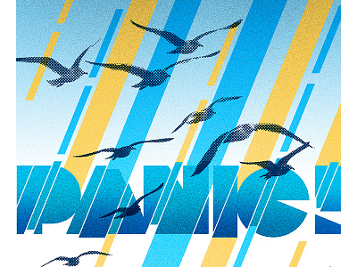 Panic! poster blue brit pop custom type cyan dance design diagonal geometric gold graphic graphic design halftone hand drawn type indie new wave panic party poster print seagulls texture type typography yellow