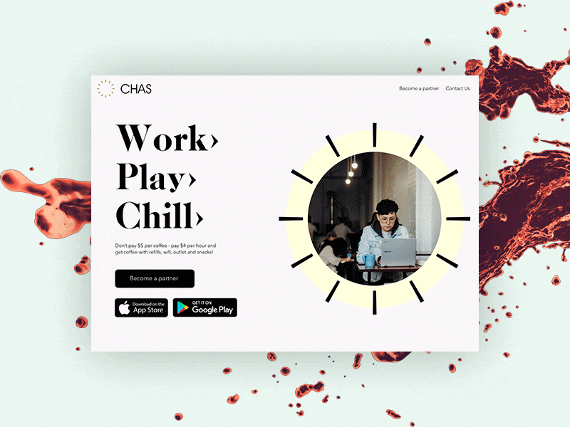 Landing page for Chas app animation black clean coloful interaction interface landing design landing page principle sketch ui ux white yellow