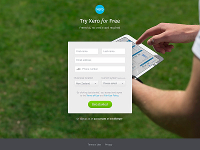 Xero sign up form concept accounting form sign up software wip xero