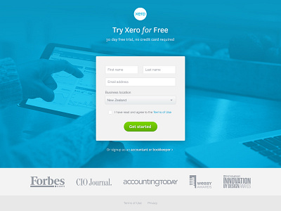 Xero sign up form concept – minified accounting form sign up software wip xero