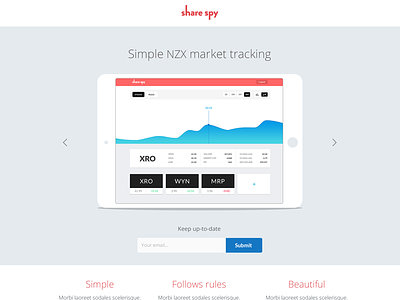Share Spy landing WIP update data graph landing minimal share stocks tracking web app