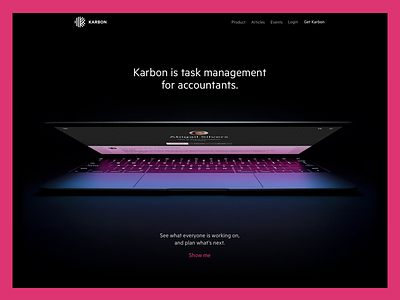 Homepage for Karbon dark macbook metric photography website