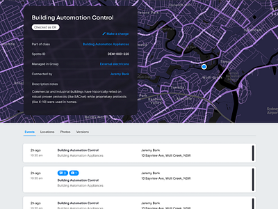 Concept for Connected Thing asset page iot maps software ui