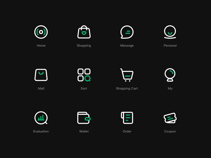 Icon animation coupon design eavluation gif green icon line message motion order shopping sort ui wallet