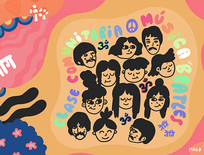 Neti Neti Beatles Yoga Class branding illustration vector
