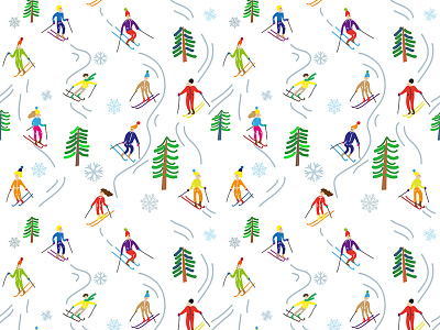 Seamless vector pattern with skiers artistic bright cute cute art design fun handdrawn illustration illustrator pattern people seamless seamlesspattern ski skier textile vector wallpaper winter winterfell