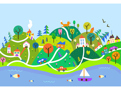 Cute village vector illustration for kids