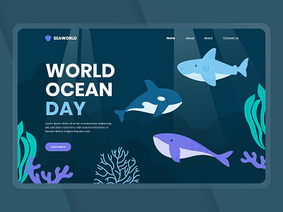 World Ocean Day Hero Section banner design flat frontend illustration landingpage ocean ui uidesign water web website