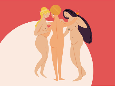 The Three Graces design flat illustration wine woman women