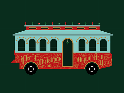 Merry Christmas Trolley chattanooga christmas illustration new year new years train trolley trolly typography