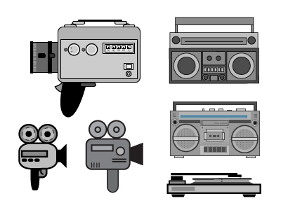 Hi-Fi - Lo-Fi boom box illustration movie cameras technology vector