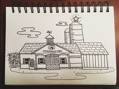 WIP - Merrymead environment farm ink pen sketch