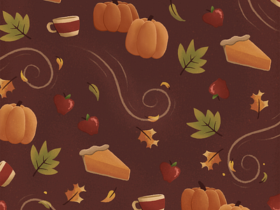 Fall Wallpaper 2d autumn design fall illustration leaves pattern pie procreate pumpkin wallpaper