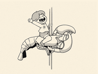 Inktober Day 28 - Ride 2d boston carousel character illustration ink kid lobster photoshop ride