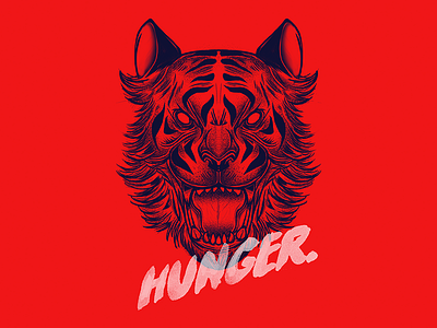 Hunger animal hunger illustration ink photoshop red tatto tiger wacom wild
